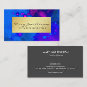 Elegant Gold Luxe Blue Paarse Waterverf Visitekaartje (Voorkant / Achterkant)