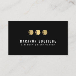 Elegant Gold Macaron Trio Logo op zwart Visitekaartje