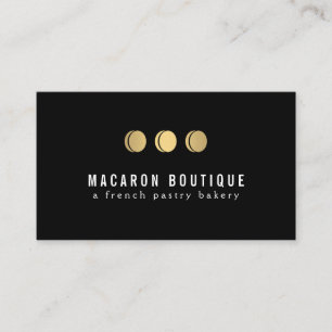 Elegant Gold Macaron Trio Logo op zwart Visitekaartje