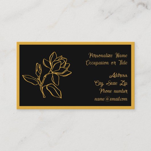 Elegant Gold Magnolia Flower Black BG Chic Visitekaartje (Voorkant)