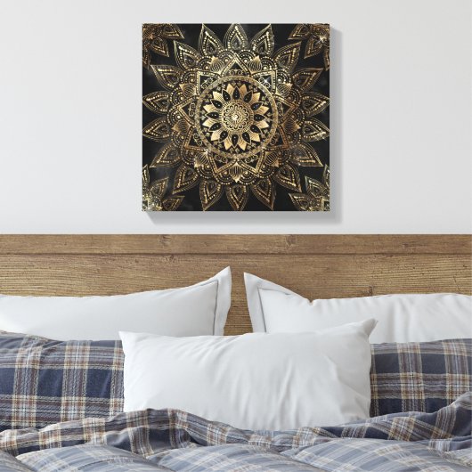 Elegant Gold Mandala Black Design Canvas Afdruk (Insitu (Slaapkamer))