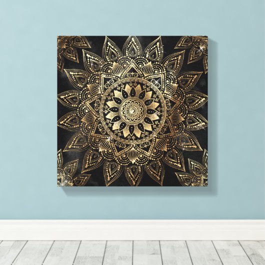 Elegant Gold Mandala Black Design Canvas Afdruk (Insitu (Houten vloer))