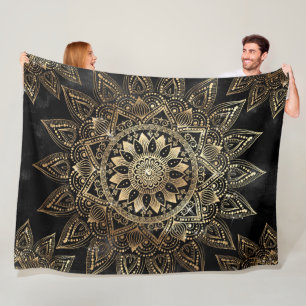 Elegant Gold Mandala Black Design Fleece Deken