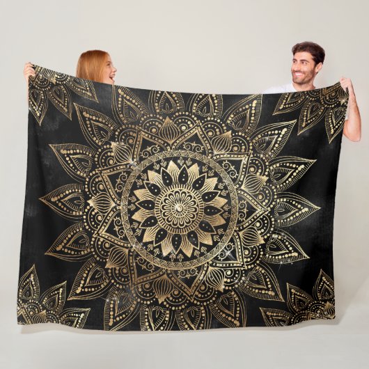 Elegant Gold Mandala Black Design Fleece Deken (In situ)