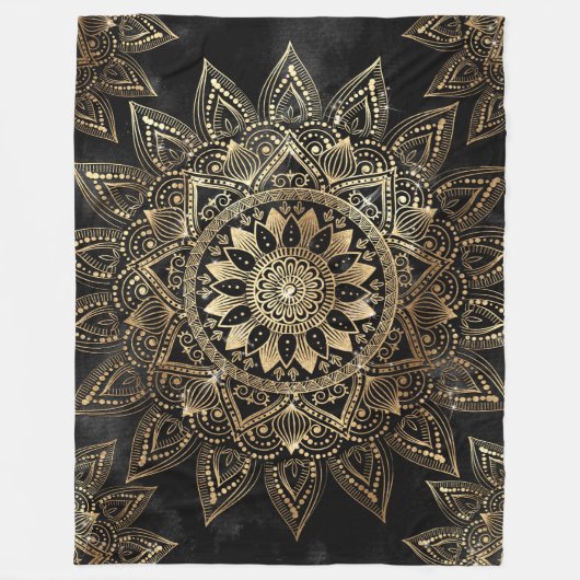 Elegant Gold Mandala Black Design Fleece Deken (Voorkant)