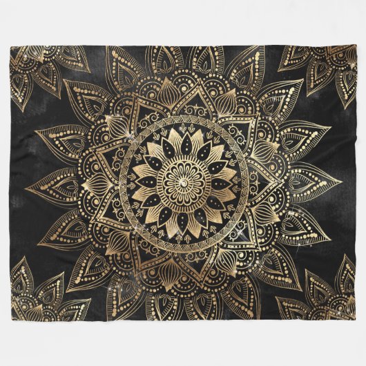 Elegant Gold Mandala Black Design Fleece Deken (Voorkant (Horizontaal))
