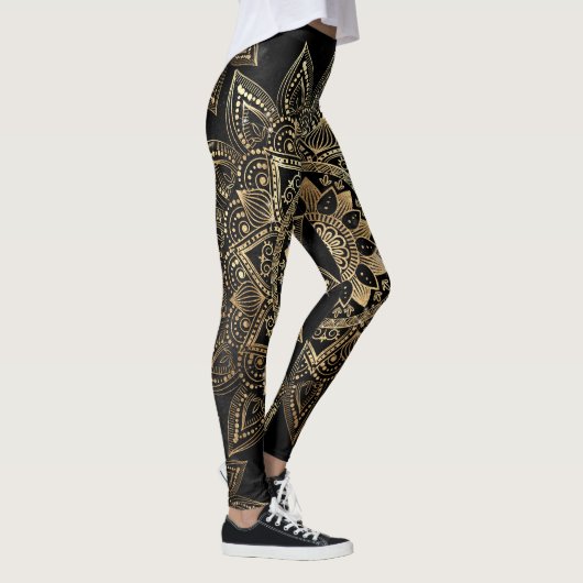 Elegant Gold Mandala Black Design Leggings (Rechts)
