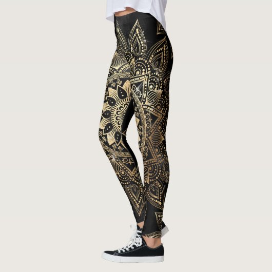 Elegant Gold Mandala Black Design Leggings (Links)