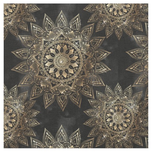 Elegant Gold Mandala Black Design Stof (Close Up)