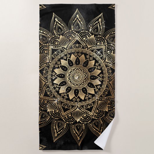 Elegant Gold Mandala Black Design Strandlaken (Voorkant)