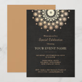 Elegant Gold Mandala Black - Formele uitnodiging (Voorkant / Achterkant)