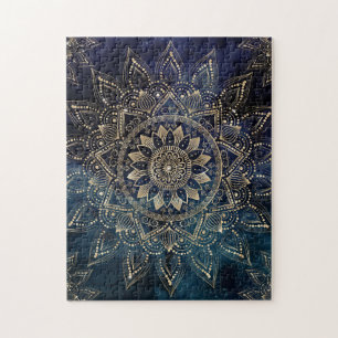 Elegant Gold Mandala Blue Galaxy Design Legpuzzel