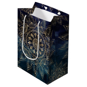 Elegant Gold Mandala Blue Galaxy Design Medium Cadeauzakje