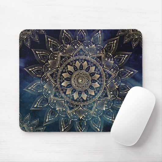 Elegant Gold Mandala Blue Galaxy Design Muismat (Met muis)