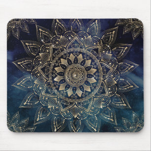 Elegant Gold Mandala Blue Galaxy Design Muismat