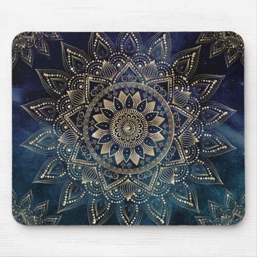 Elegant Gold Mandala Blue Galaxy Design Muismat (Voorkant)