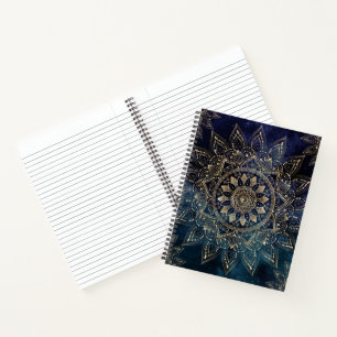 Elegant Gold Mandala Blue Galaxy Design Notitieboek