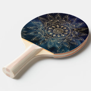 Elegant Gold Mandala Blue Galaxy Design Tafeltennisbatje