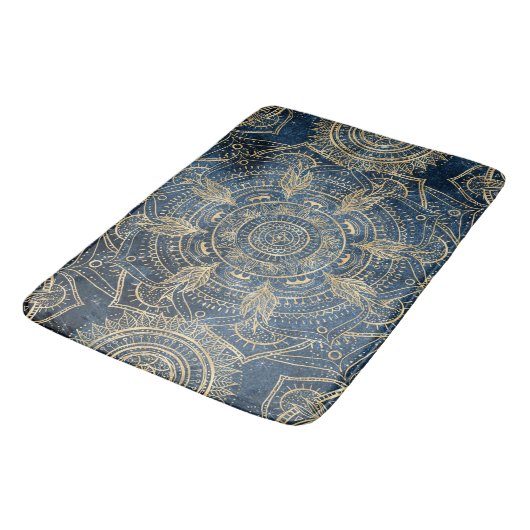 Elegant Gold Mandala Blue Whimsy Design Badmat (Gekanteld)