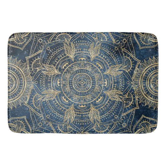 Elegant Gold Mandala Blue Whimsy Design Badmat (Voorkant)