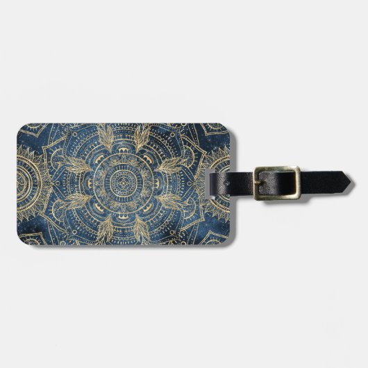 Elegant Gold Mandala Blue Whimsy Design Bagagelabel (Voorkant horizontaal)