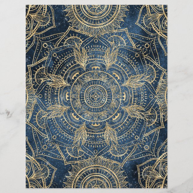 Elegant Gold Mandala Blue Whimsy Design Briefhoofd (Voorkant)