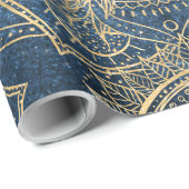 Elegant Gold Mandala Blue Whimsy Design Cadeaupapier (Rol Hoek)
