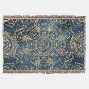 Elegant Gold Mandala Blue Whimsy Design Deken