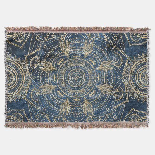 Elegant Gold Mandala Blue Whimsy Design Deken (Voorkant)