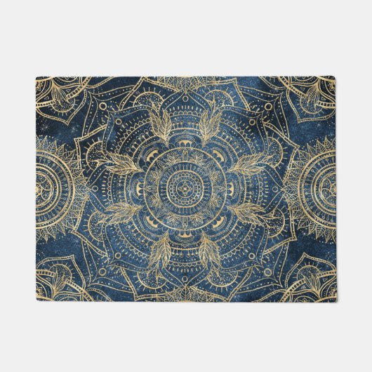 Elegant Gold Mandala Blue Whimsy Design Deurmat (Voorkant)