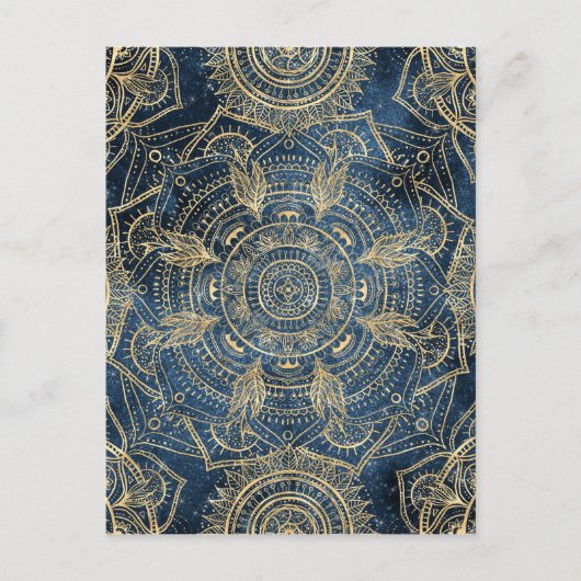 Elegant Gold Mandala Blue Whimsy Design Feestdagenkaart (Voorkant)
