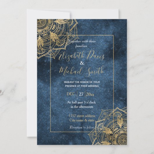 Elegant Gold Mandala Blue Whimsy Design Kaart (Voorkant)
