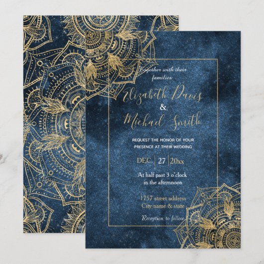 Elegant Gold Mandala Blue Whimsy Design Kaart (Voorkant / Achterkant)