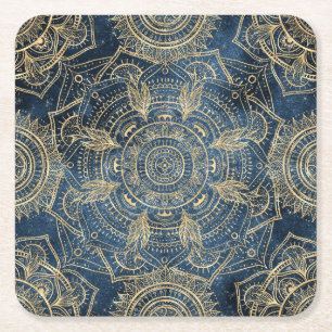 Elegant Gold Mandala Blue Whimsy Design Kartonnen Onderzetters