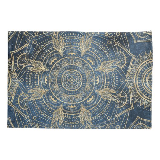 Elegant Gold Mandala Blue Whimsy Design Kussensloop (Achterkant-Links)