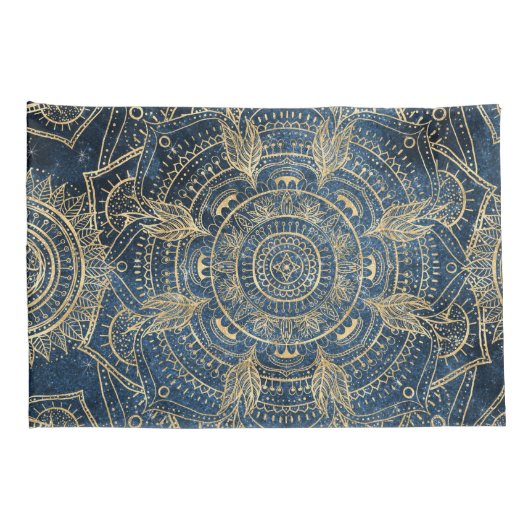 Elegant Gold Mandala Blue Whimsy Design Kussensloop (Achterkant-Rechts)