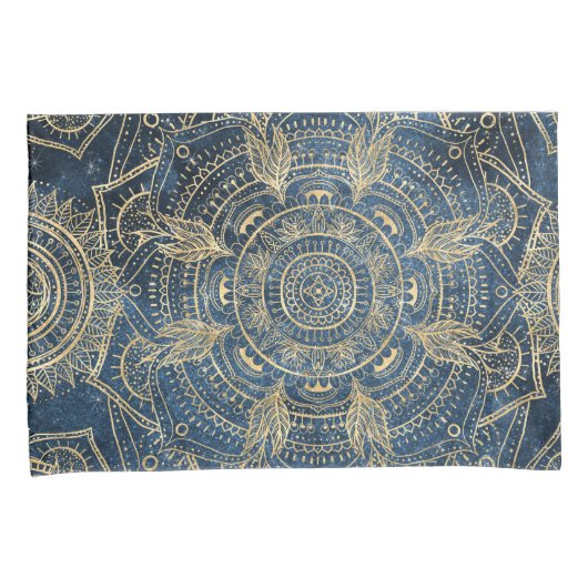 Elegant Gold Mandala Blue Whimsy Design Kussensloop (Voorkant-Rechts)