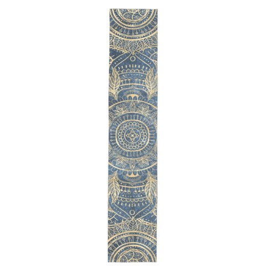 Elegant Gold Mandala Blue Whimsy Design Medium Tafelloper (Voorkant)