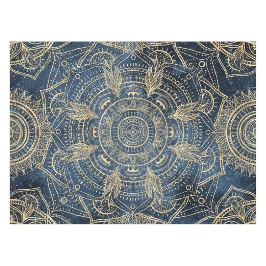 Elegant Gold Mandala Blue Whimsy Design Tafelkleed (Voorkant (Horizontaal))