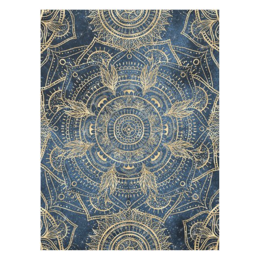 Elegant Gold Mandala Blue Whimsy Design Tafelkleed (Voorkant)