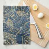 Elegant Gold Mandala Blue Whimsy Design Theedoek (Quarter Fold)