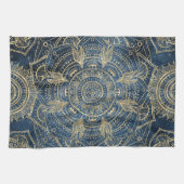 Elegant Gold Mandala Blue Whimsy Design Theedoek (Horizontaal)