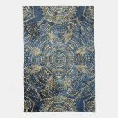 Elegant Gold Mandala Blue Whimsy Design Theedoek (Verticaal)