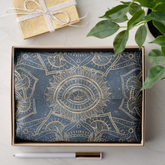 Elegant Gold Mandala Blue Whimsy Design Tissuepapier (Geschenk)