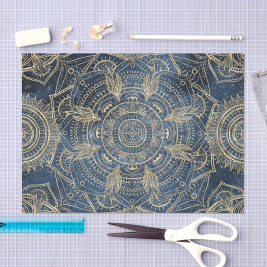 Elegant Gold Mandala Blue Whimsy Design Tissuepapier (Craft)