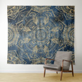 Elegant Gold Mandala Blue Whimsy Design Wandkleed (In Situ (horizontaal))