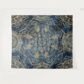 Elegant Gold Mandala Blue Whimsy Design Wandkleed (Voorkant (horizontaal))