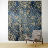 Elegant Gold Mandala Blue Whimsy Design Wandkleed (In situ)