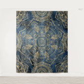 Elegant Gold Mandala Blue Whimsy Design Wandkleed (Voorkant)