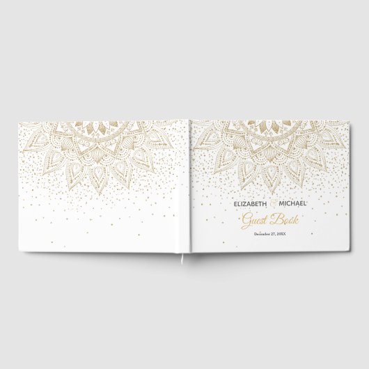 Elegant Gold Mandala Confetti Design Gastenboek (Volledig)